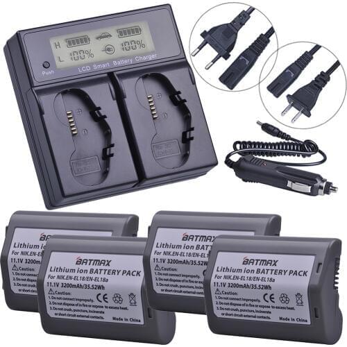 4PACK EN-EL18 ENEL18 EN EL18 Camera Battery+LCD Rapid Dual Charger for Nikon D4,D4S,D5 Camera MB-D12,D800,D800E Battery Grip