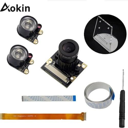 5MP Camera Focal Adjustable Night Camera + Acrylic Version Light Holder +2 IR light + FCC Cables Kit For Raspberry Pi 3 B+ Zero
