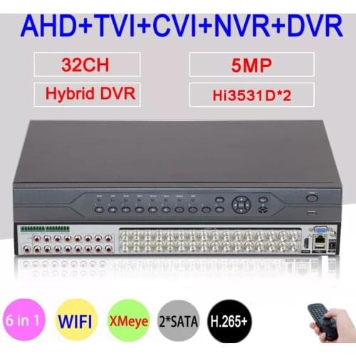 5MP Surveillance Camera Hi3531D Xmeye H.265+ 32CH 32 Channel 6 in 1 Coaxial Hybrid NVR CVI TVI AHD CCTV DVR Video Recorder