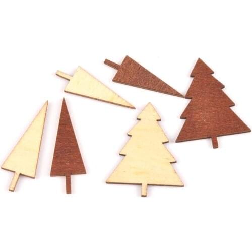 30/40mm 50Pcs Tree Pattern Dye Red Wooden Ornament Handmade Scrapbooking Craft Fo Embellishments Handmade Wood DIY Arts m1793