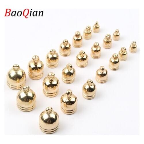 50PCS 6/7/8/10/12/14MM Gold Round Tassel End Cap Beads for DIY Jewelry Making Leather Rope Crimp End Cap Jewelry Fasteners