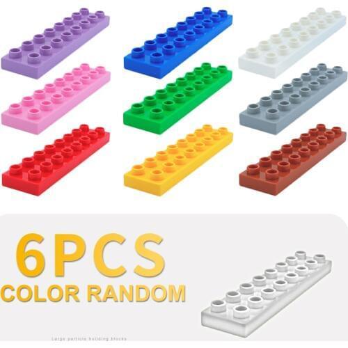 6pcs 2x8 16 dots thin Bricks Original Big Particles Building Blocks accessory Gift Baby DIY Toys Compatible with Duplo Basic Set