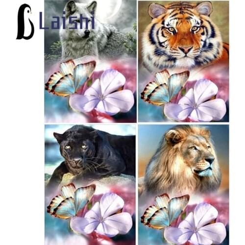 Diamond Painting Fantasy animal lion tiger leopard, butterfly picking nectar Diamond Embroidery,Cross Stitch,diamond Mosaic Sale