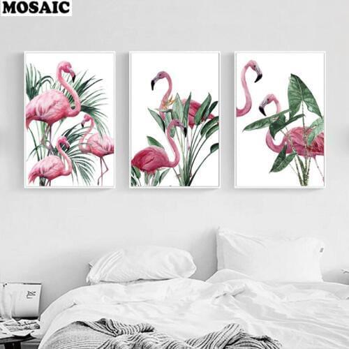 Full diamond painting birds"Flamingo leaves"5D DIY Cross Stitch Pictures square Rhinestones Diamond Embroidery Decor