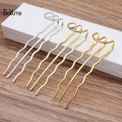 BoYuTe (5 Pieces/Lot) 80MM Length Metal Brass 3 Teeth Hair Fork Materials Handmade Diy Hair Accessories Wholesale