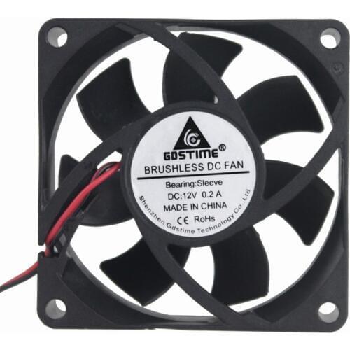 1 Pcs Gdstime 2 Wire 7025s 70x70x25mm DC 12V Computer Case Motor Cooler 7cm Brushless Cooling Fan 70mm x 25mm 12 Volts