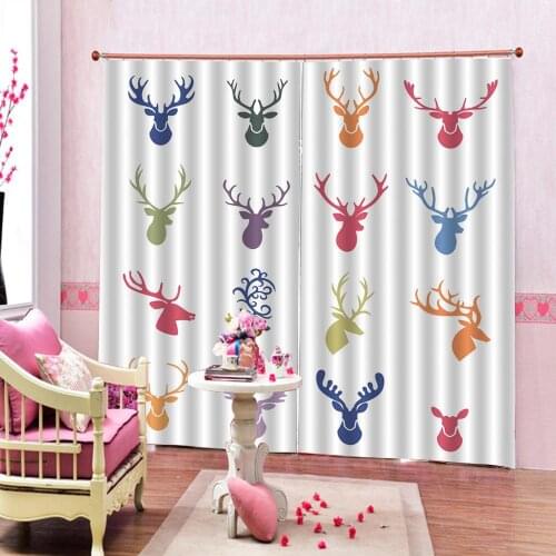 Colorful Animal Deer head 3d curtains Childrens room Living room Painting Blackout Window Drapes sets ( left and right side )