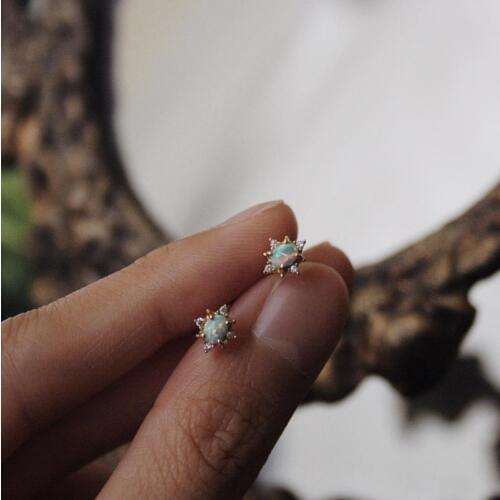 Blue fire opal stone Gold color minimal delicate opal fashion jewelry stud earring for girl