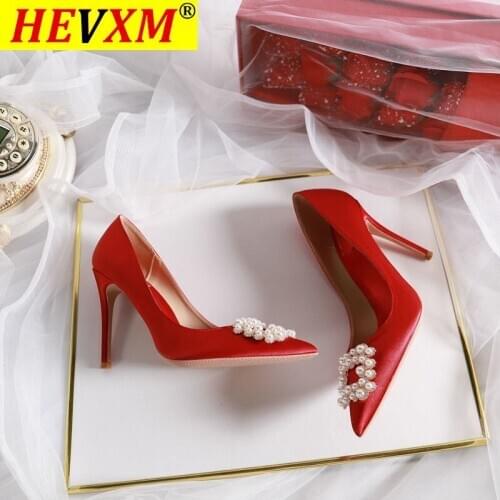 HEVXM 2021 Autumn NEW white wedding shoes Bridal High heels shoes ladies big size party dress shoes woman High Pump