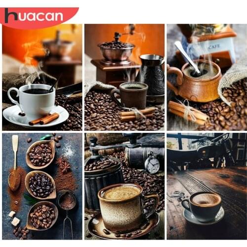HUACAN DIY 5d Diamond Painting Coffee Mosaic Rhinestones Pictures Full Square Diamond Embroidery Landscape Wall Art Decor