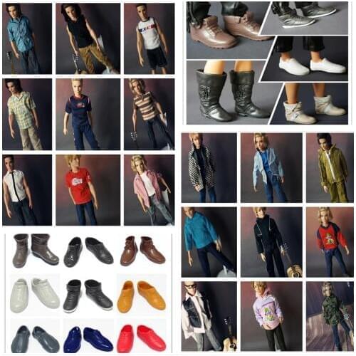 10Pcs/lot=5 Clothes Suits + 5 Shoes Best Sale Fashionable KEN Clothes and Shoes Suits For Boyfriend Ken Dolls Denim Clothing Set