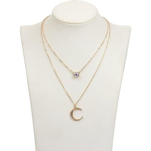 Creative Simple Moon Pendant Double Necklace For Women Fashion Jewelry New Double Statement Necklaces Collier Femme