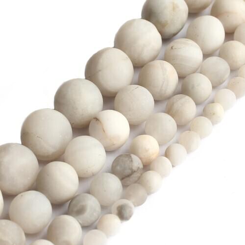 Natural Matte White Chrysocolla Round Marble Beads for Jewelry Making DIY Bracelet 15inches 4mm 6mm 8mm 10mm
