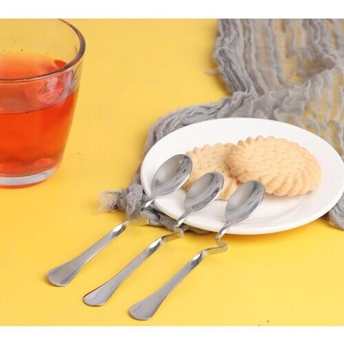 1pc Stainless Steel Multifunctional Milk Coffee Mixing Spoons Teaspoon With Curved Handle Honey Spoons