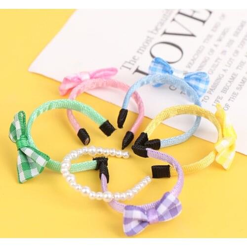 1Pc 1/12 Dollhouse Miniature Headband Doll Hair Accessories Pure Color Lattice Pearl Head Band Doll Decor