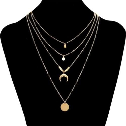 European And American Retro Multi-layer Crystal Pendant Necklace Gold Moon Star Pendant Necklace Lady Charm Necklace Accessories