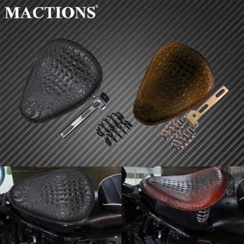 Motorcycle Retro Crocodile Style Leather Solo Seat Spring Saddle Seat Pad Bracket For Harley Chopper Bobber Sportster For Yamaha