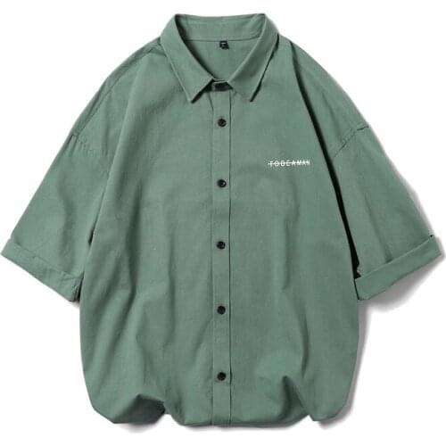 Mens Shirt Three Quarter Dress Shirt Men Casual Streetwear Blouse Turn Down Clothing