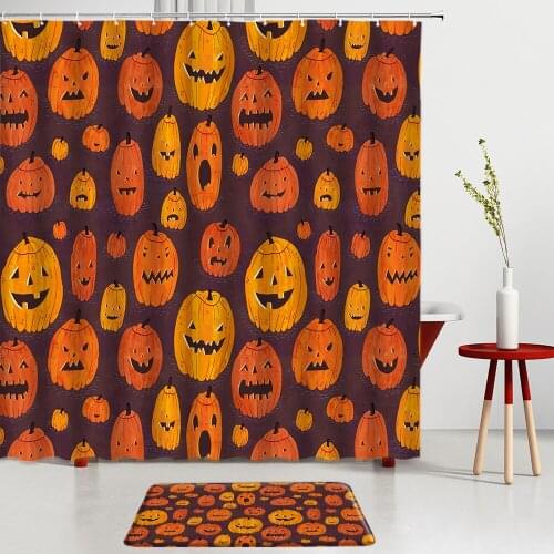Halloween Shower Curtains Set Cute Cartoon Pumpkin Elf Bath Mats Room Decoration Entrance Door Mat Bathroom Screen Rugs Carpets