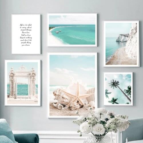 Aegean Sea Shell Starfish Sandy Beach Sky Wall Art Canvas Painting Nordic Posters And Prints Wall Pictures For Living Room Decor