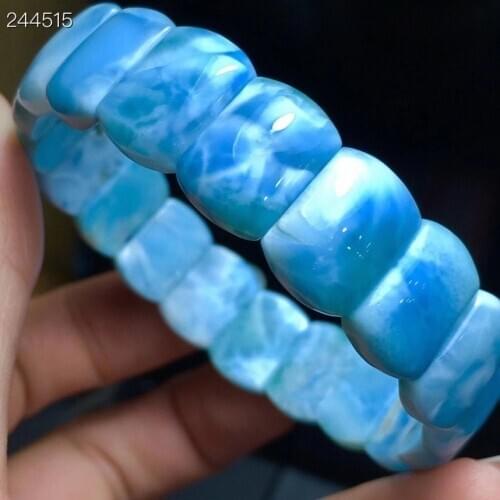 Genuine Natural Blue Larimar Bracelet Gemstone 14x10x4.6mm Rectangle Beads Bangle Water Pattern Larimar Women AAAAAA