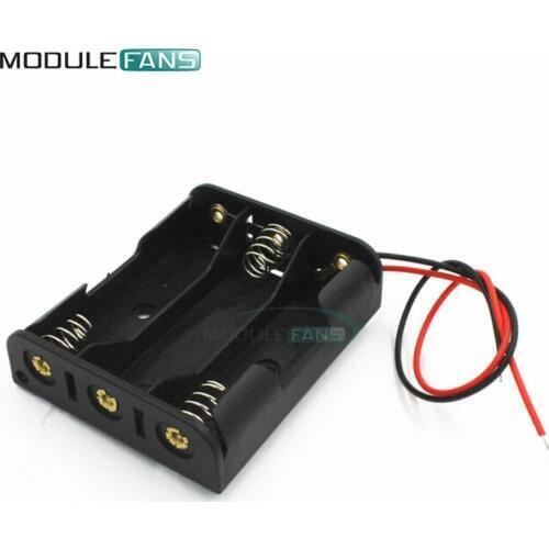Plastic Battery Case Storage Box Holder 3 X AA 4.5V with Wire Leads for Soldering/Connecting Organize and Protect Battery Black