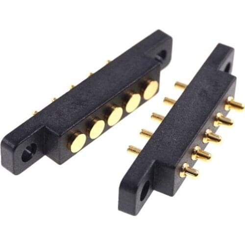 10 Pairs Spring-Loaded Pogo Pin 5 Pin Male & Female Contact Pad 2.54 mm Grid Through Hole With Flange Panel Mount Strip 2A 36VDC