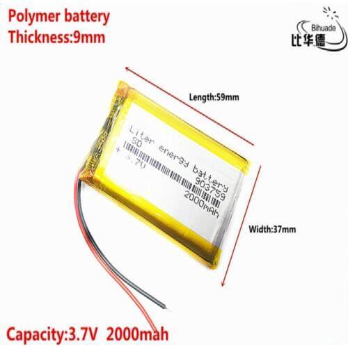 Good Qulity 3.7V,2000mAH 903759 Polymer lithium ion / Li-ion battery for tablet pc BANK,GPS,mp3,mp4