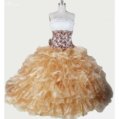 RSE283 High Quality Yiaibridal Organza Gold White Sweet 16 Dresses Quinceanera Dresses Debutante Gowns