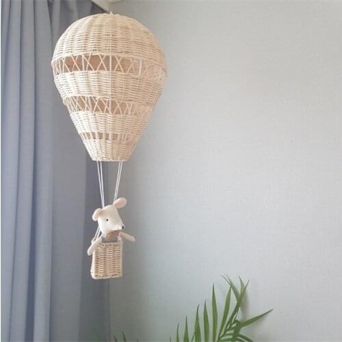 Handmade Kids Room Decoration Nordic Style Children Bedroom Kindergarten Rattan Weaven Hot Air Balloon Craft Wall Hanging Decor