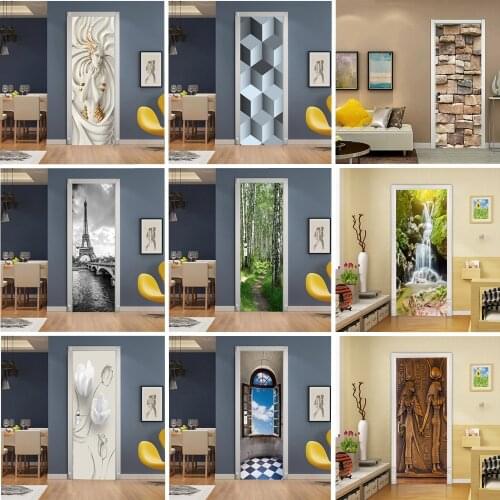Self-Adhesive Door Sticker Mural Room Art Decor Wallpaper PVC Waterproof Abstract Wall Stickers Landscape Poster Pegatina puerta
