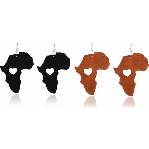 Black Coffee Wood Africa Map Hollow Out Heart Earring Vintage Party African Afro Jewelry Wooden DIY Club Gift Earrings