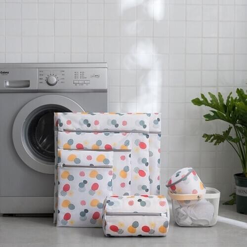 1pcs Dot PatterPrinting Zippered Mesh Laundry Bag Polyester Washing Net Bag For Underwear Sock Washing Machine Clothes Bra Bags