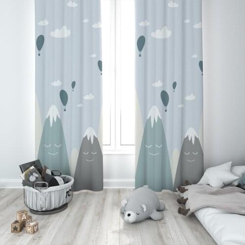 Curtains Children 3D Printed Decorative Items Home Childrens Room Blue Mountain Balloon Model 1360