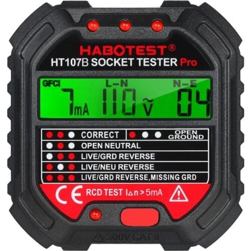 Socket Tester EU/UK/US Plug Line Tester RCD Voltage Measurement LCD Display Socket Tester for Leakage Protection