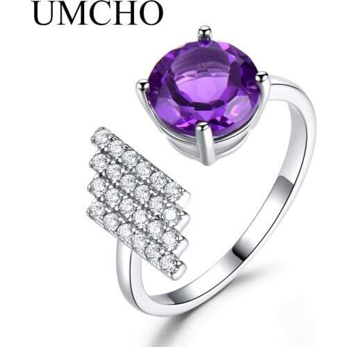 UMCHO Natural Amethyst Gemstone Rings For Women 925 Sterling Silver Elegant Engagement Wedding Rings For Women Fine Jewelry
