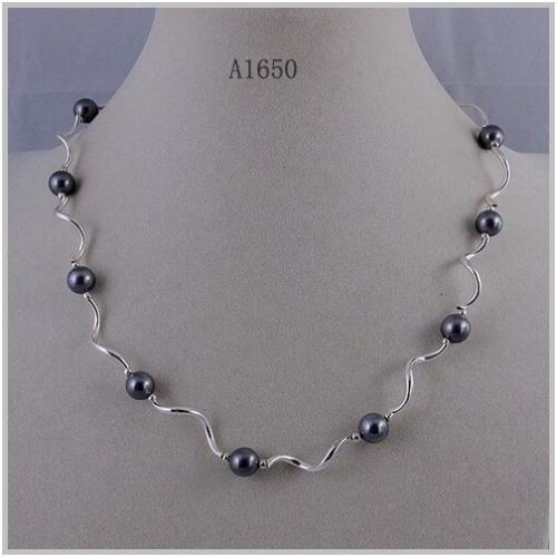 Unique Pearls jewellery Store,Single String Tube Silver Black Shell Pearl Necklace,Magnet Clasp,Charming Girl Wedding Gift