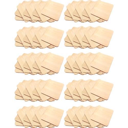 Pack 100 Unfinished Wood Pieces Wooden Squares Cutout Tiles DIY Supplies