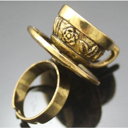 Jewelry Vintage Alice In Wonderland Hatter TeaCup Party Ring Cosplay Fancy Dress wholesale lots bulk coffee Spoon Sculpture punk
