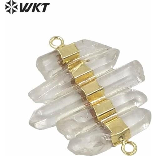 WT-P1612 WKT new design gold electroplated natural crystone quartz pendant lady fashion double loops stone pendant