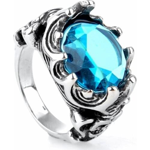 Stainless steel jewelry Gentleman personality retro titanium steel skeleton with Blue stone ring