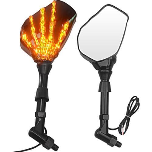 Motorcycle Rearview Mirror Skull Hand Pattern Ghost Claw LED Light Turn Signal Mirror Fit 10mm 8mm Thread Bolts motor mirror