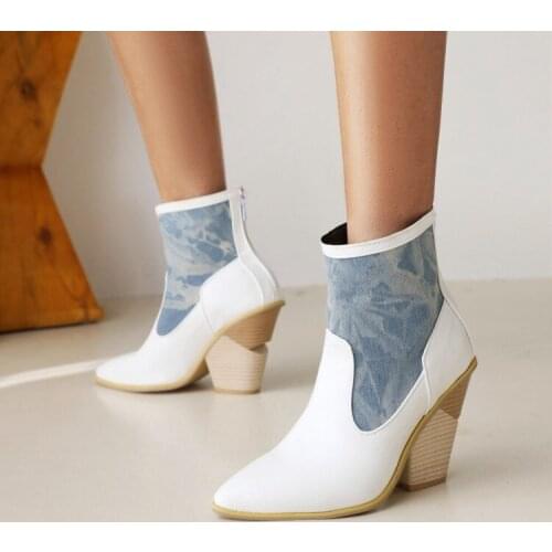 2021 European and American fashion Wedges western Martin boots back zipper heels for women 44-4