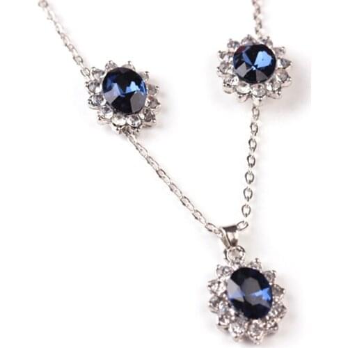 Blue Crystal Stone Wedding Jewelry Sets For Brides Silver Color Necklace Set For Women African Jewelry Anniversary Gift