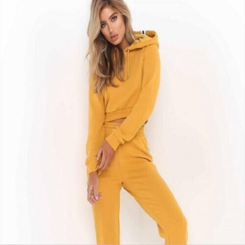 Damdos 2Pcs Women Ladies Tracksuit Crop Hoodies Sweatshirt Pants Sports Running Sets Sports Wear Fitness Clothing Female Trainni