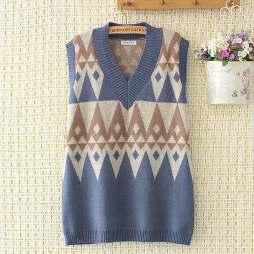 Plus size Womens sweater vest V-Neck geometric print sleeveless Sweater oversize 2021 autumn loose black blue Womens jumper