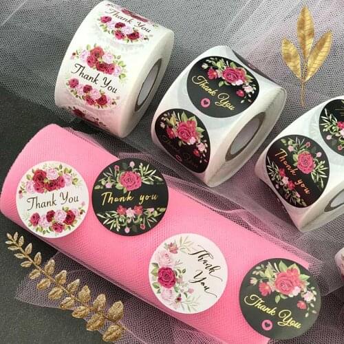 1 Roll/500PCS FOIL GOLD Thank You Sticker Black Mark Beautiful Gift Card Envelope Sealing Holiday Party Decoration Label