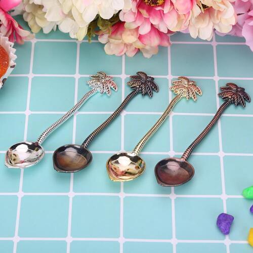 1pcs Mini Cute Vintage royal style Coconut Tree Tea Coffee Spoon Ice Cream Small Decoration Zine Alloy Gift for Bar Party Hot