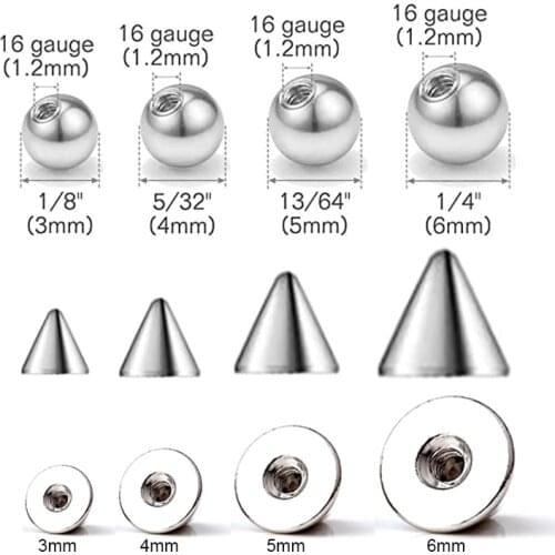 100Pcs Stainless Steel Ball Puncture Accessories DIY Replace Eyebrow Ring Nasal Tongue Rings Navel Ring To Replace The Ball 16 G
