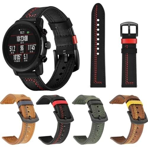 20/22mm leather watch band For Xiaomi Huami Amazfit 2/2S/Bip/GTS/GTR42/Haylou Solar LS05 Leather strap Quick release accessories